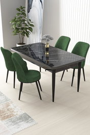 Hanah Home Juego de Mesa y Sillas de Comedor Mármol Negro y Caqui